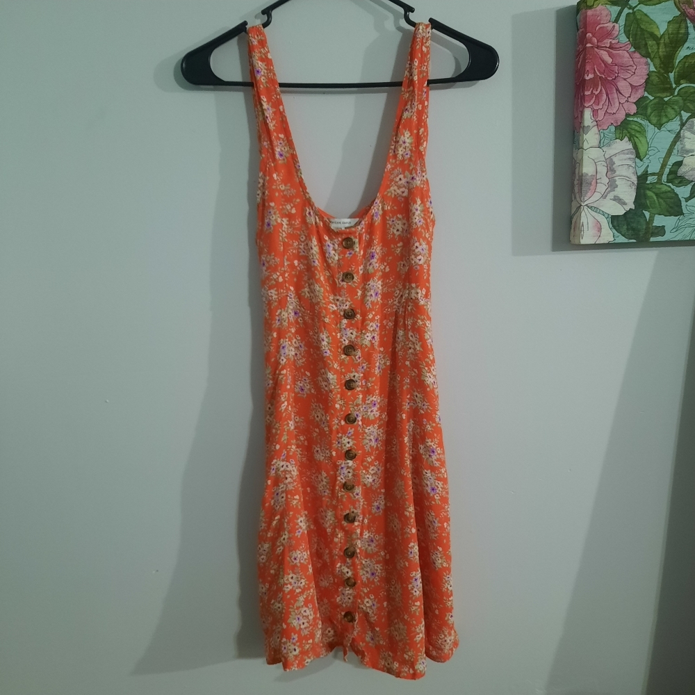 AMERICAN EAGLE OUTFITTERS orange floral mini dress with buttons, size S EUC